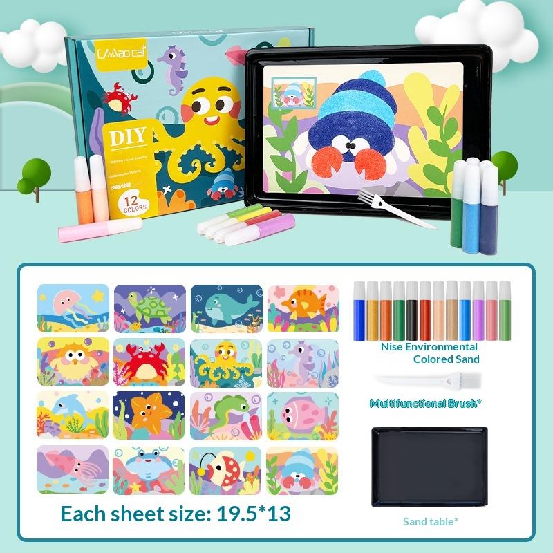 Educational Diy Sand Painting Kit—12 Colors For Kids' Art & Concentration