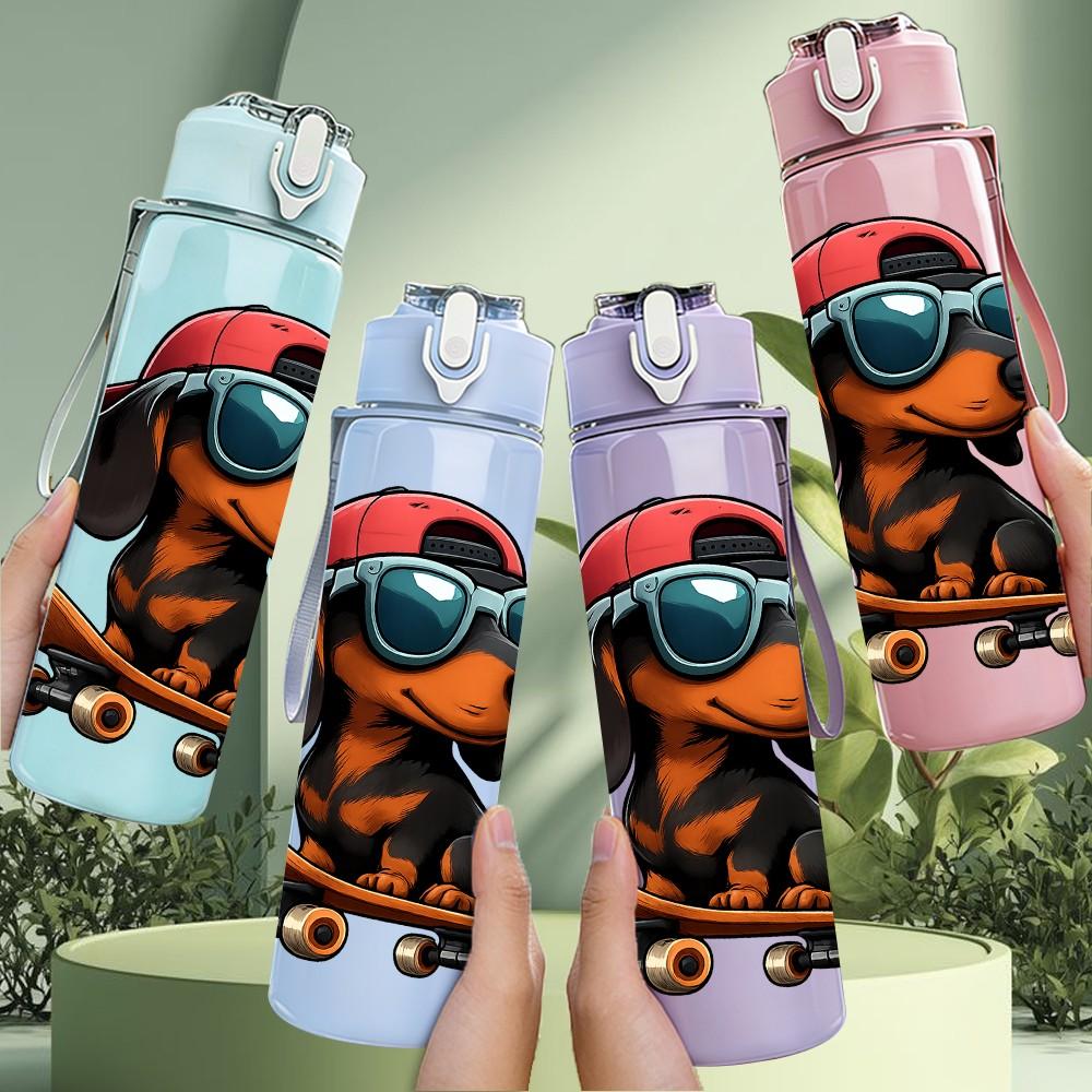 1PC Sunglasses Dachshund Dog 750ml Color Plastic Sports Water Bottle Leakproof Flip Straw Lid Suitable for Sports Office Home Use