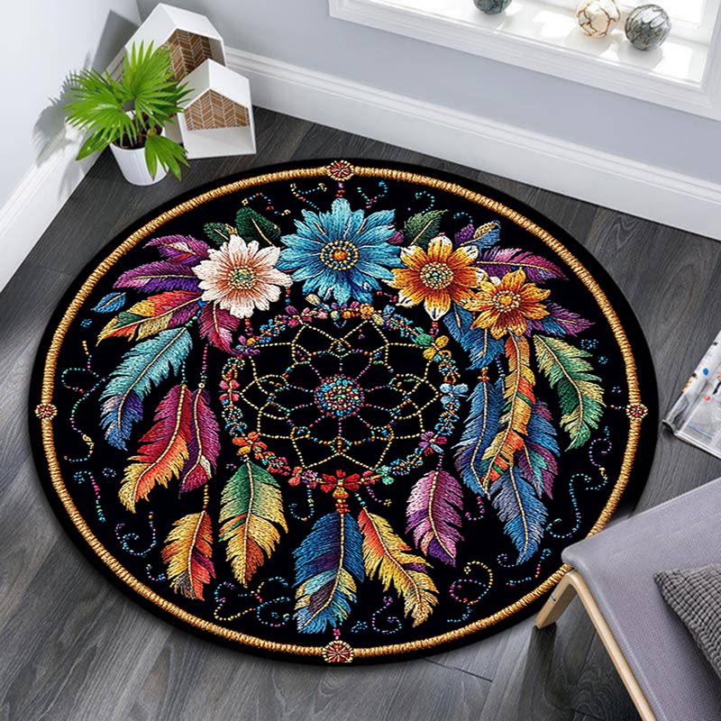 Okrągły dywanik Dreamcatcher, dywanik do salonu, sypialni, sofy, pokoju zabaw, dekoracja, antypoślizgowa mata podłogowa