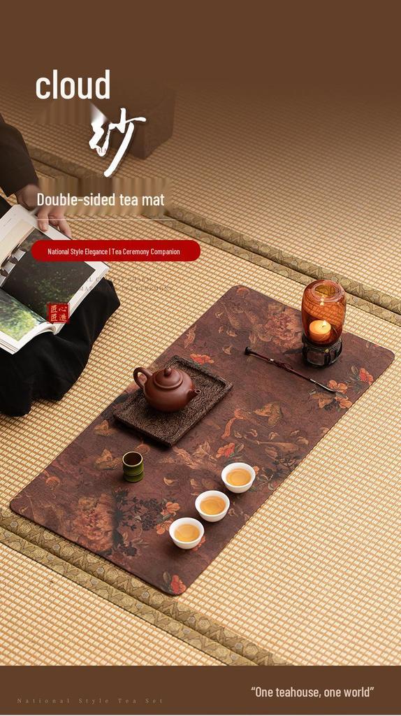 High-End Xiangyun Silk Zen Tea Mat: Waterproof Jacquard Tablecloth & Retro Runner