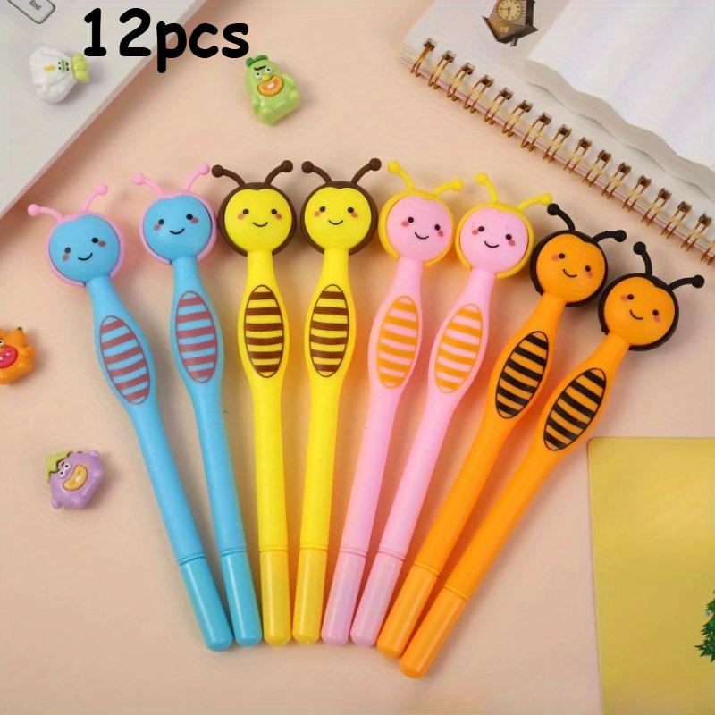 

12pcs Cute Bee Gel Pens, Black Ink 0.5mm, Quick-Drying, Medium Point, Oval Plastic Body, Click-Off Cap Ideal for School Supplies black