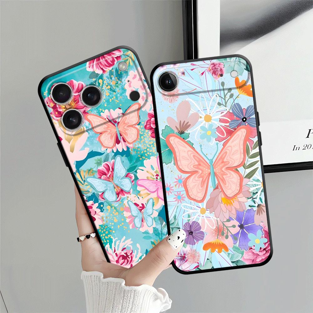Funda Phone Cover Case for Apple iPhone 17 Pro Max 14 11 13 16 Air 15 Pro 7 8 XR XS MAX 12 Cartoon Butterfly Flower