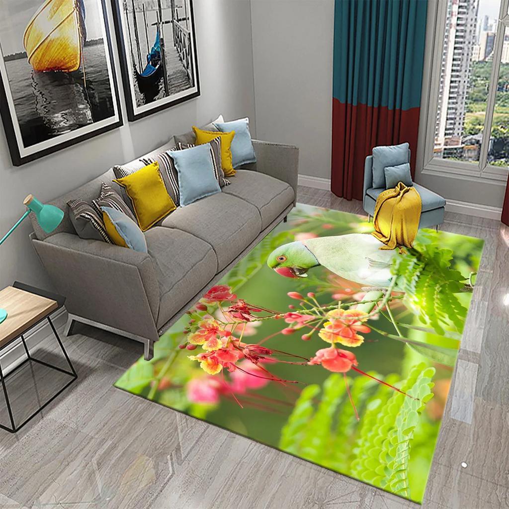Colorful Parrot Carpet Animal Flower Rugs Kitchen Bathroom Entrance Non-Slip Carpet Bedroom Living Room Sofa Chair Decor Rugs