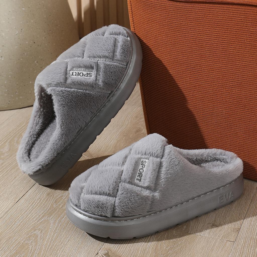 Fashion Winter Unisex Women Men Warm Plush Slippers Couple's Non-slip House Slides Toe Wrap Indoor Bedroom Lovers Home pantuflas mujer