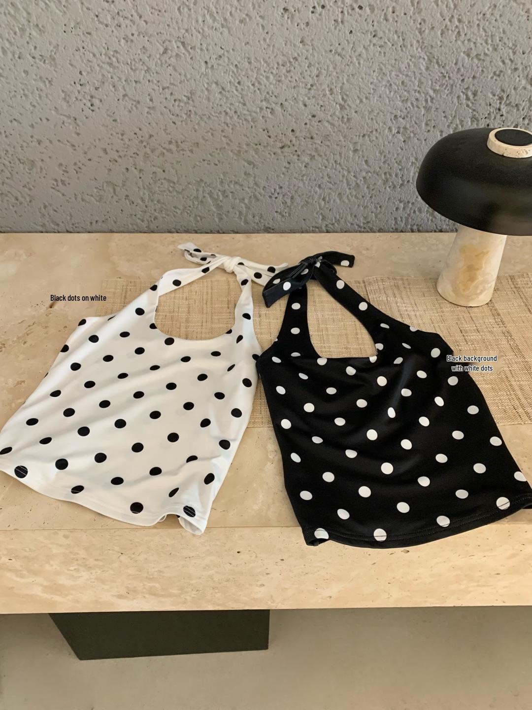 Autumn/Winter Polka Dot Halter Camisole Slim Fit Backless Top Medium