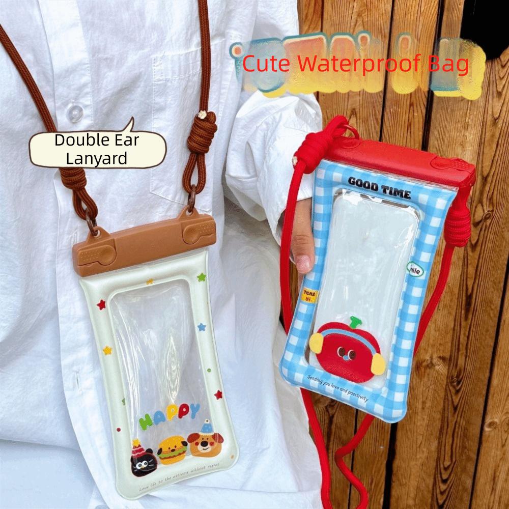 Transparent Waterproof Mobile Phone Bag Touch Screen Double Hanging Rope Hanging On Neck Phone Bag Cartoon Underwater Dry