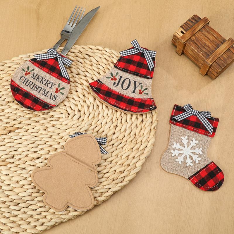 Christmas Cutlery Holder Knife And Fork Cover Bag Embroidered Christmas Tree Cutlery Pocket New Year Party Dinner Table Decor