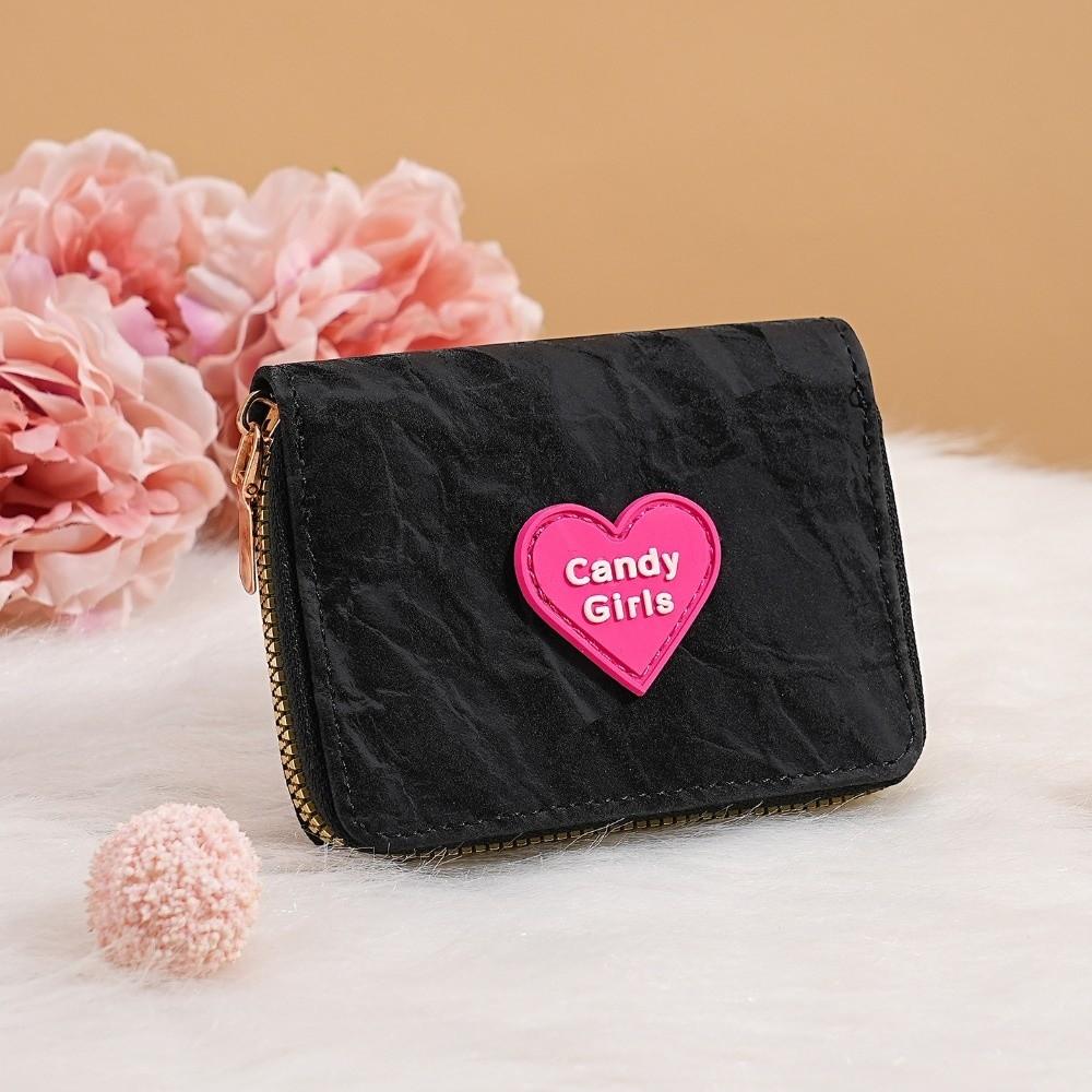 New Heart-shaped Zipper Wallet Multiple Card Slots Candy-Color Student ID Bank Card Holder Short Money Bag