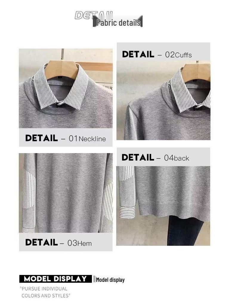 Men's Stylish Knit Sweater: Spring & Autumn, Fake Two-Piece, Casual Japanese Trend