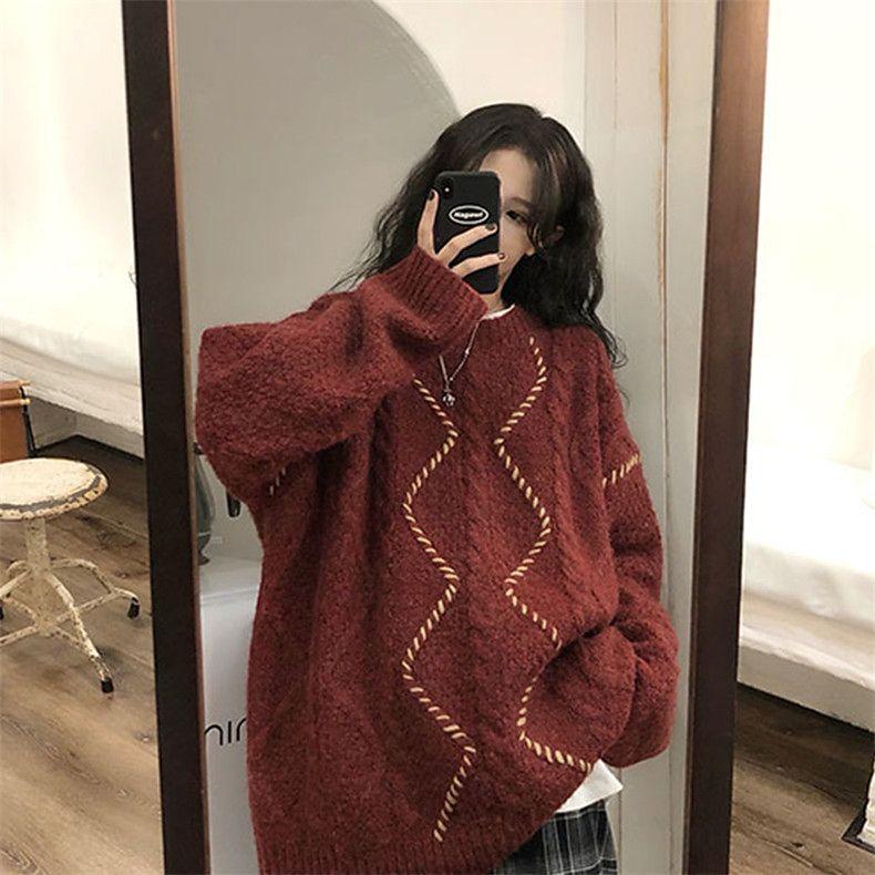 Christmas Red Sweater for Women Autumn Winter Design Sense Niche Retro Japanese Lazy Style
