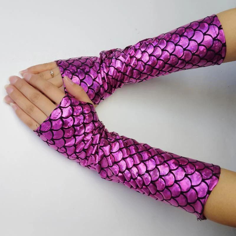 1 Paar Gotische Cosplay Halloween Bühnenperformance Party Armstulpen Meerjungfrau Fischschuppenmuster Fingerlos Lange Handschuhe Für Damen