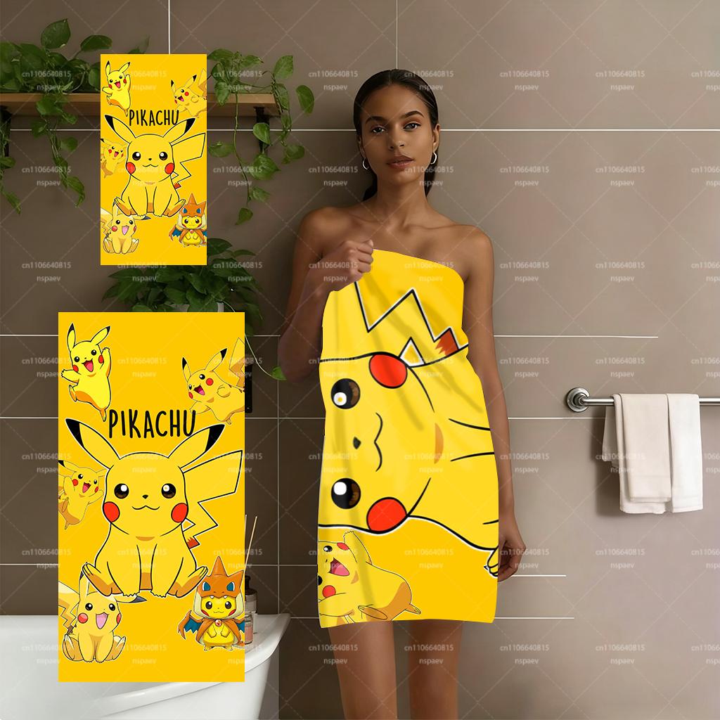 Pikachu Pokemon Beach Towel, Cute Yellow Pocket Monster Quick Dry Microfiber Towel for Kids Adults Pool Travel