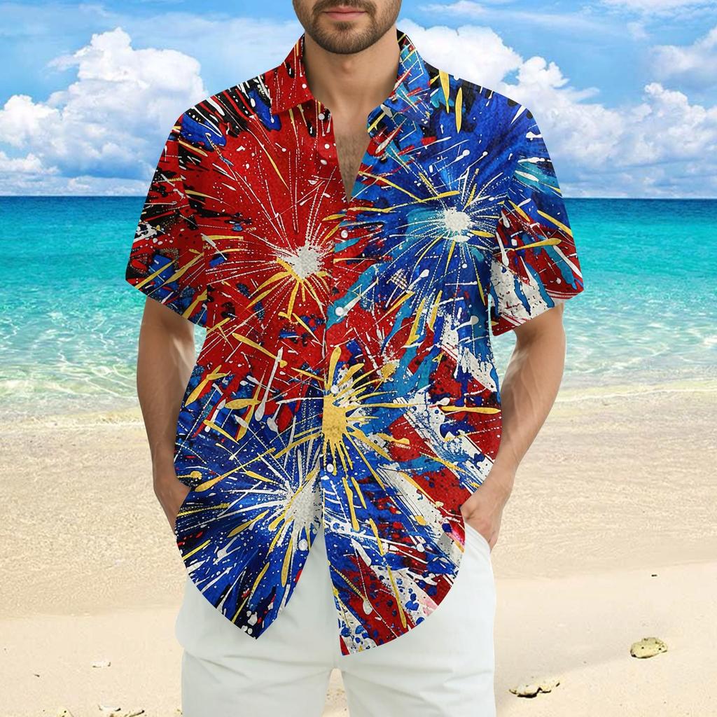 Men's Casual Casual Independence Day Print Short-sleeved Shirt