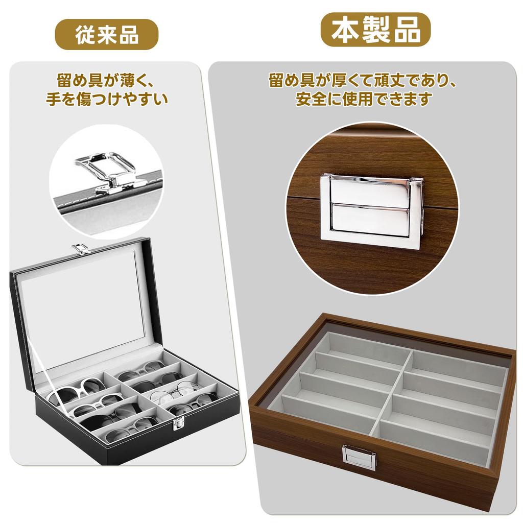 Mocamoro Sunglasses Case for 8 Eyeglasses and Accessories Storage Box with Clear Acrylic Lid and PU Eyeglass Management and Collection Case Pairs,