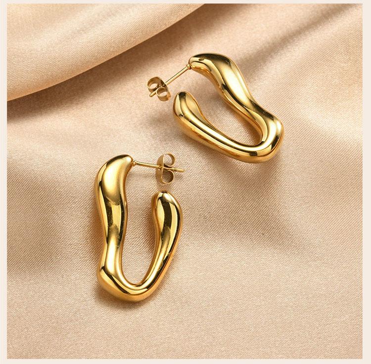 Irregular Geometric Hoop Earrings Stainless Steel Gold Plated Thick Abstract Hollow Lightweight Jewelry Non-Tarnish