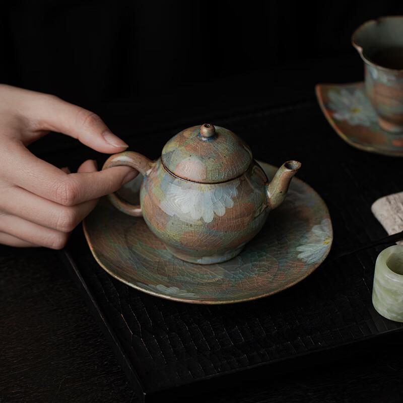 Shangqi Hand-Painted Ceramic Crackle Glaze Teapot