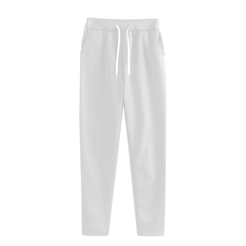 Women's Spring Four Season Casual Solid Color Sweatpants with Elastic Waistband and Drawstring Pockets