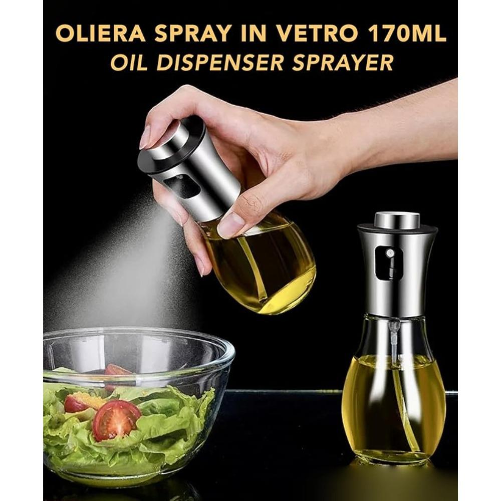 200ML Oil Sprayer for Cooking with Funnel Oil Spray Bottle Stainless Steel Oil Dispenser Glass Bottle for Cooking