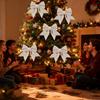 Christmas Bows For Tree 2 Piece Sparkly Ornament Tie Ribbon Bow Tree Topper For Home Outdoor Farmhouse Wall Indoor Crafts