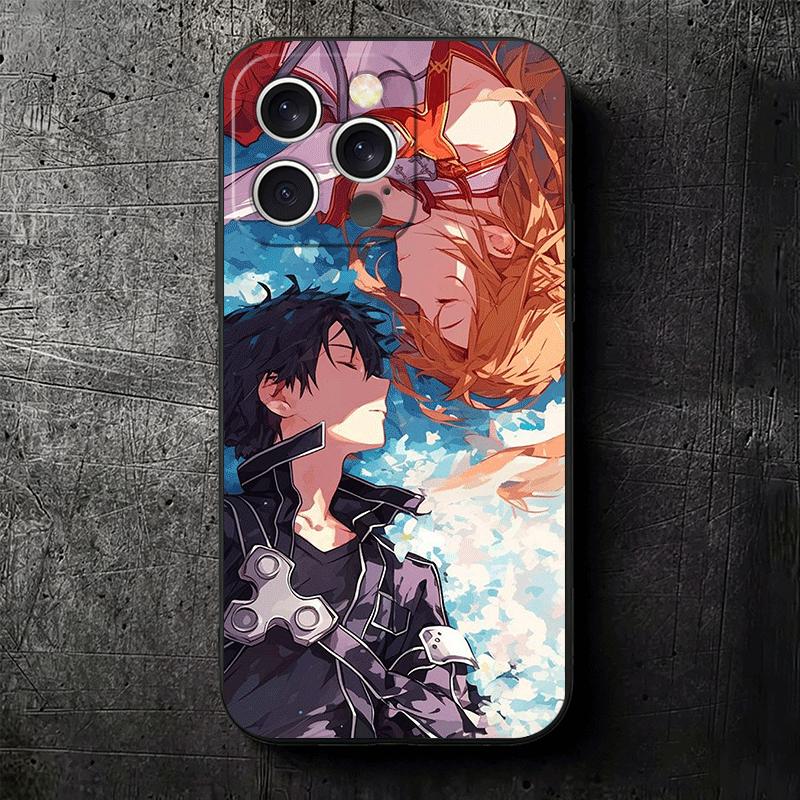 S-Sword O-Online SAO Anime Soft Phone Case for iPhone 16 16E 17 Air 15 Pro Max 14 Plus 13 Mini 11 12 7 Black Cover Back Shell