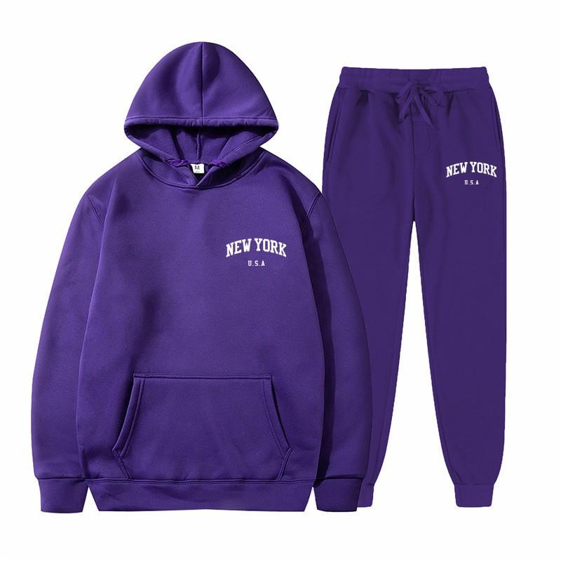 Men Women Streetwear Fleece Hoodie Set Fashion Pullover Long Two-Piece