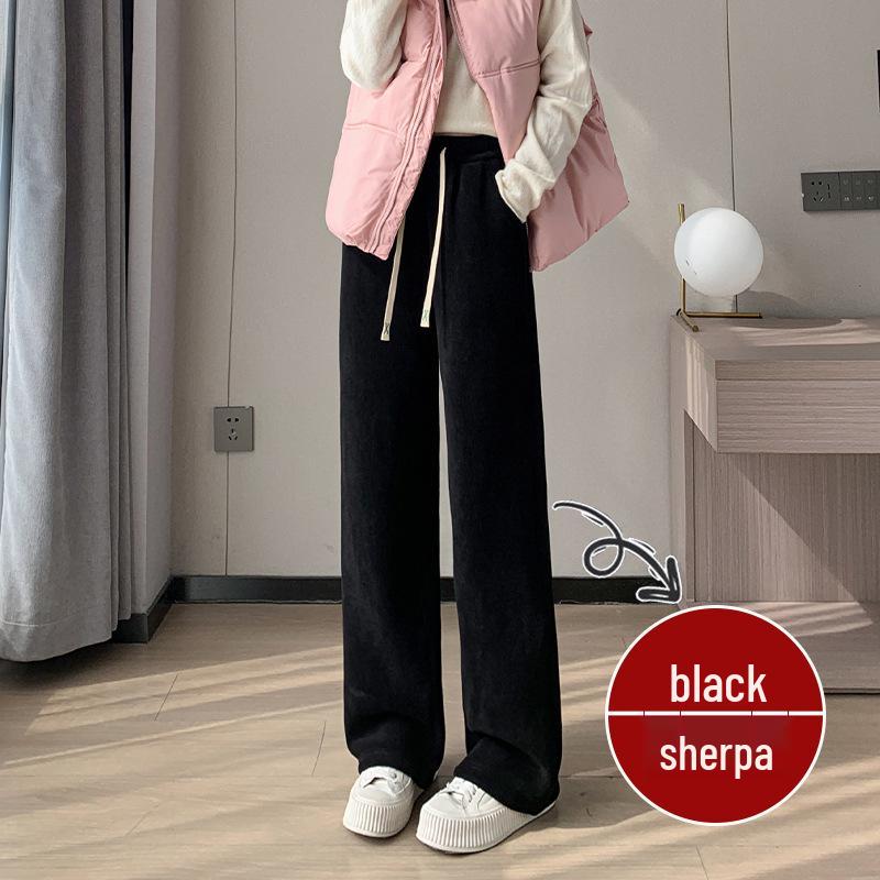Chenille Lambswool High Waist Wide Leg Pants Women - Autumn/Winter Slimming Warm Straight Leg Pants