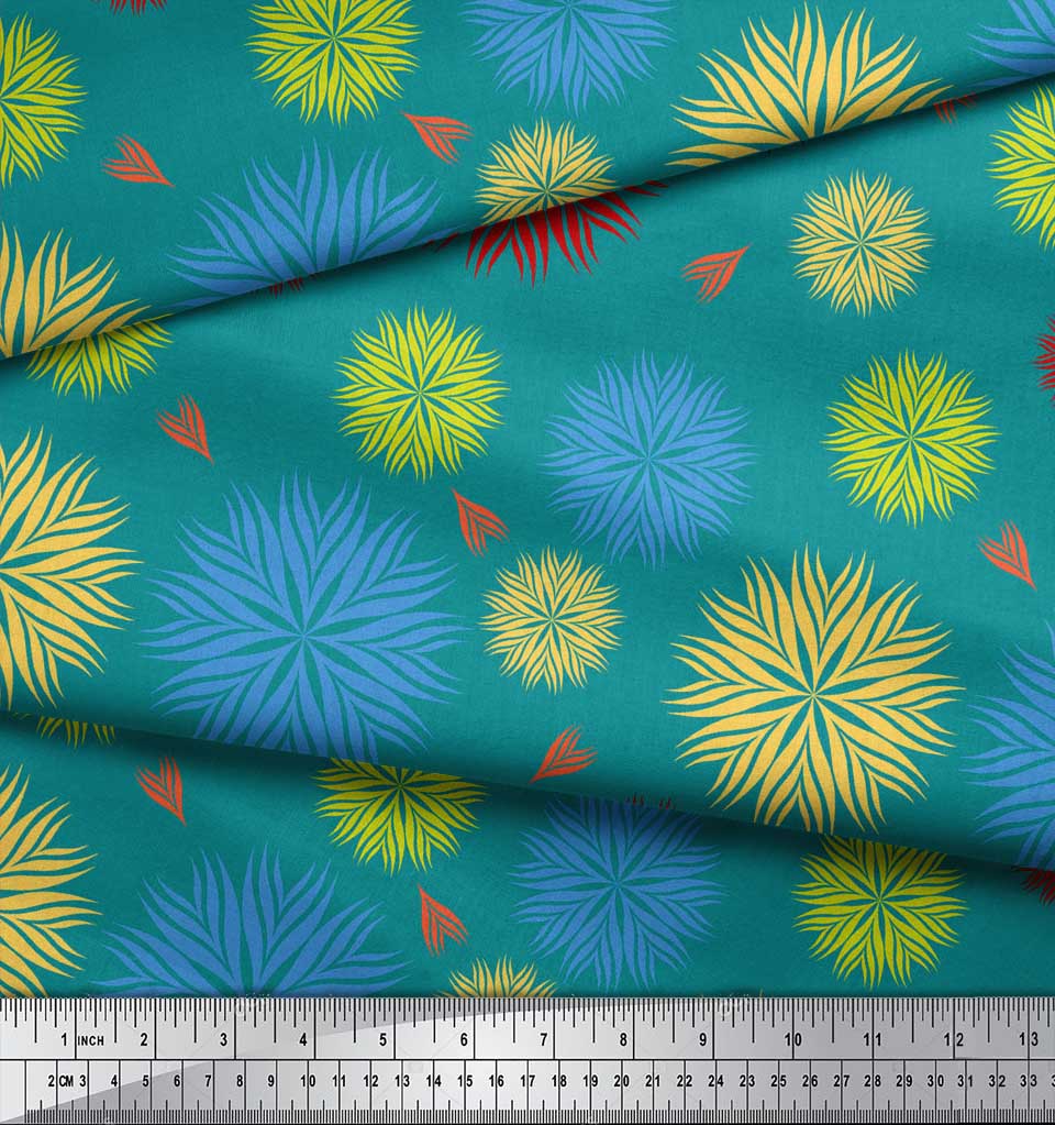 Soimoi Green Japan Crepe Satin Fabric Artistic Floral Print Fabric by the metre 42 Inch