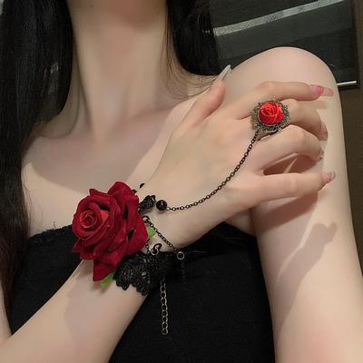 Pulseira integrada com anel de renda flor para mulheres, design personalizado, pulseira versátil, presente exclusivo de joias de rosa