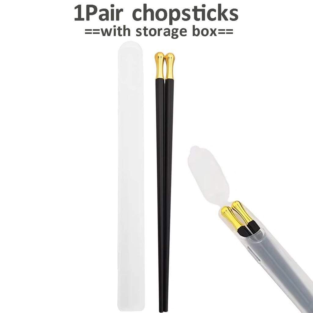 1 Pair Black Gold Disposable Sushi Chopsticks With Box
