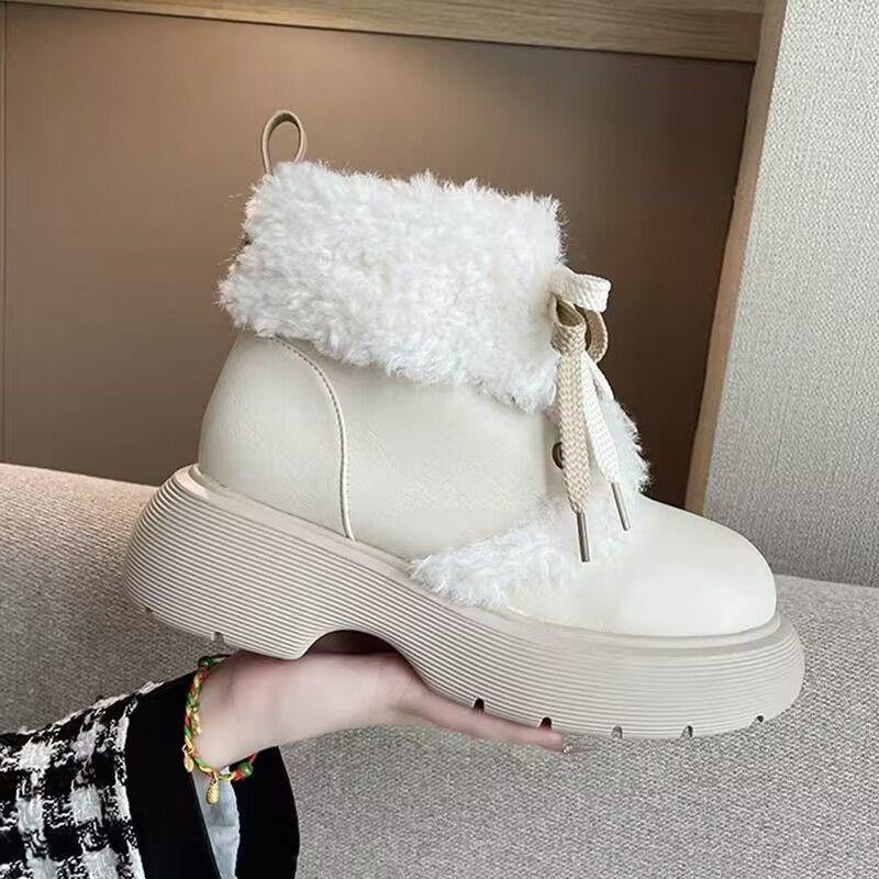 Snow boots women's winter new thick-soled velvet warm lamb wool white Martin boots versatile cute short boots