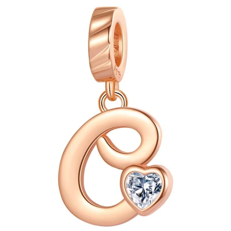 Kupfer 26 Buchstaben A-Z Alphabet Anhänger Charme Roségold Passend für Original Pan Armband Zubehör DIY Schmuck Für Frauen