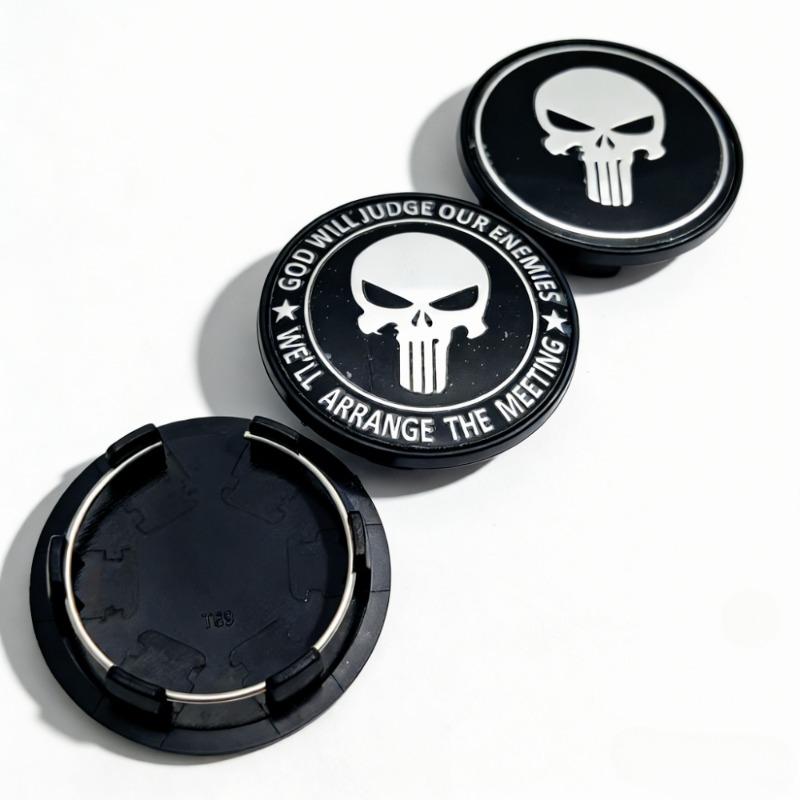 4pcs Skull Logo Emblem Badge Car Wheel Center Caps 69MM Clips 56MM Wheels Hub Dust Cap Rim Hubcaps Cover Replace Car Accessories