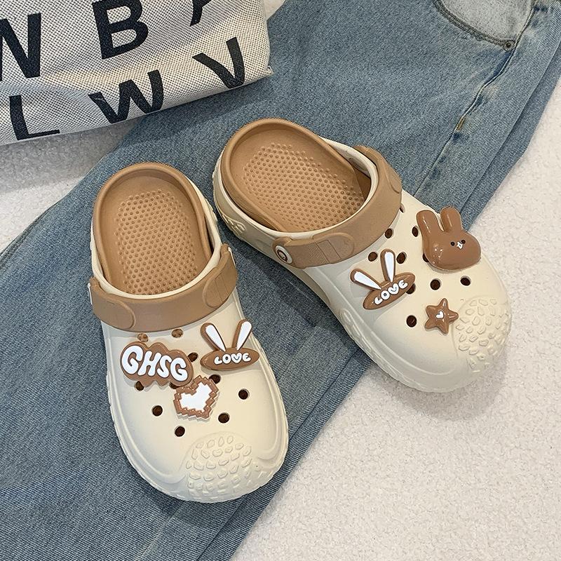 Fashion 2025 New Women Summer Platform Slippers Cute DIY Rabbit Girls Fashion Clogs Thick Sole Female Indoor Beach Slides Street Sandals