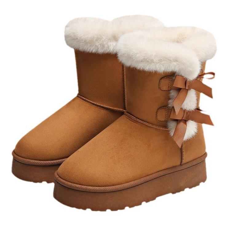 Large size snow boots women's winter new velvet thickened bow cotton boots snow boots women