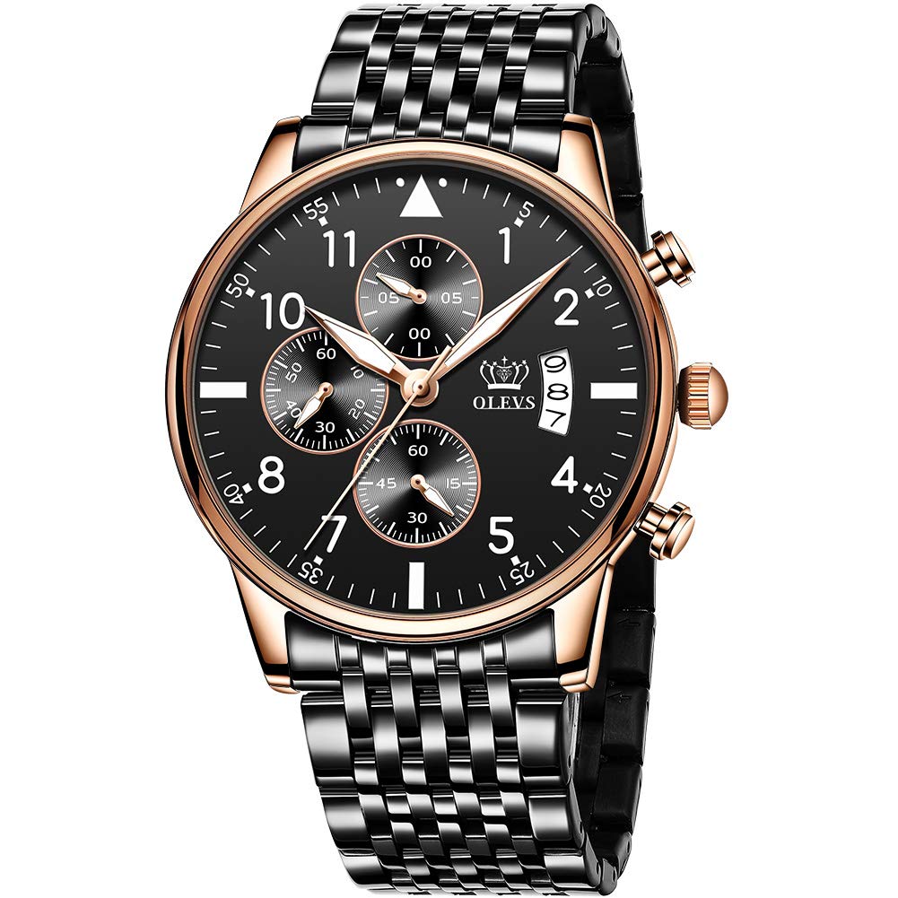 OLEVS Men's Business Watch with Metal or Stainless Steel Band, Analog Display, Stylish and Casual Watch
