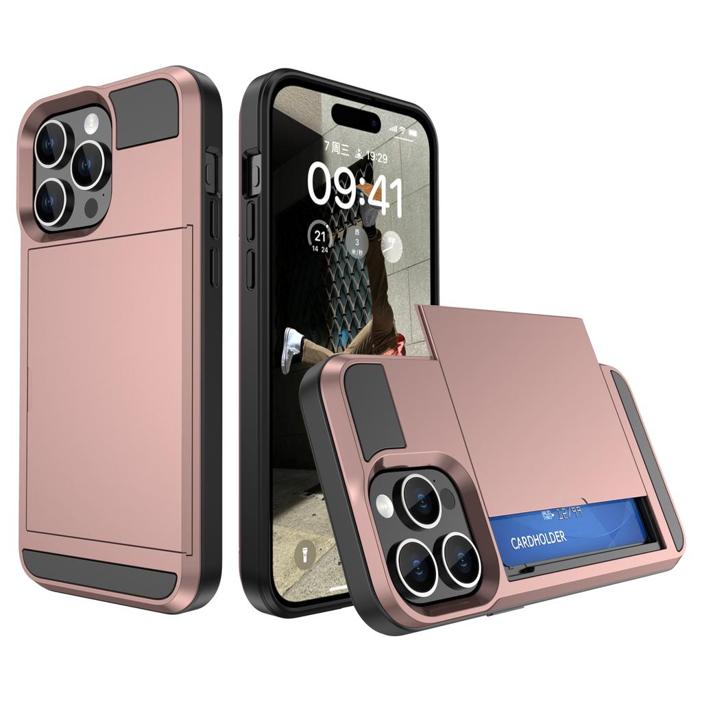 PC+TPU Phone Cover for iPhone 15,Sliding Card Holder Anti-scratch Back Case