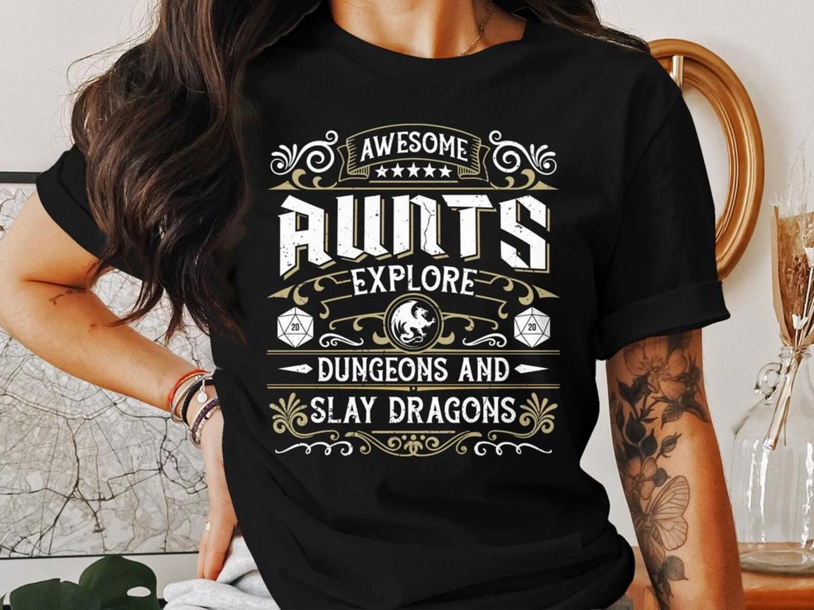 Awesome Aunts Dungeons Tabletop RPG Roleplaying Dragons D20 Dice Gamer T-Shirt XL