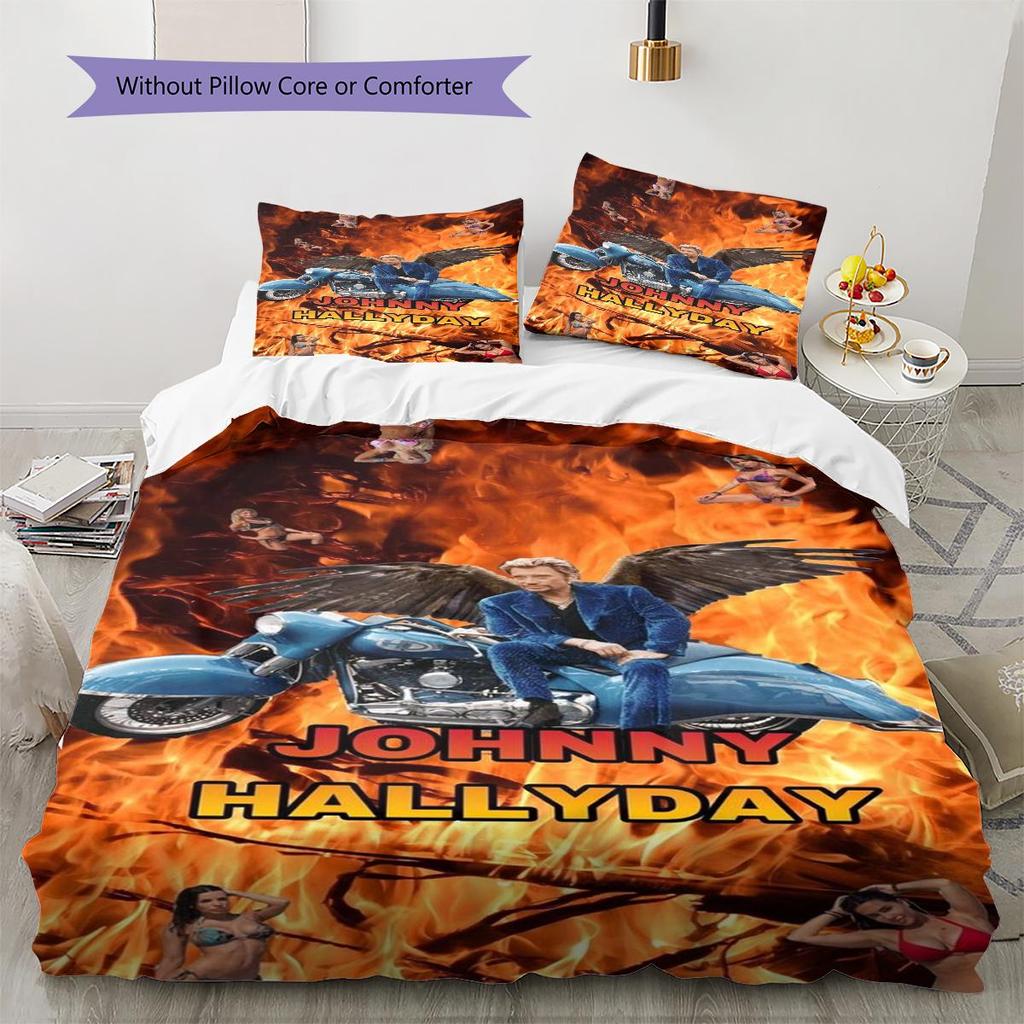 1 Stück Johnny Hallyday Muster Bettwäsche Steppdecke Set Bettbezug Kissenbezug Heimdekoration Geburtstagsgeschenk (1 Bettbezug + 2 Kissenbezüge, ohne Füllung)