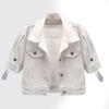 Veste courte en jean à manches courtes pour femme, manteau camionneur boutonné à revers, haut fin blanc décontracté d'été