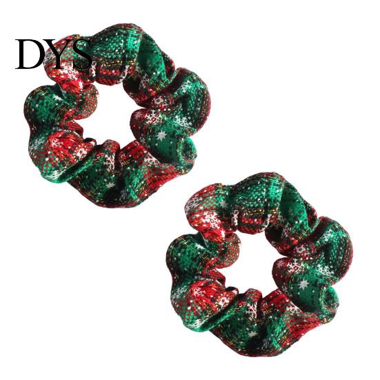 Knitted Elastic Hair Ties 2Pcs Christmas Plaid Scrunchies with Snowflake Patterns for Women Girls, Soft Versatile Bands Holiday Hairstyles,