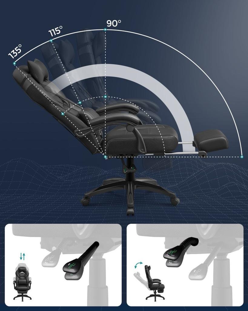 Gaming Stuhl, Bürostuhl mit Fußstütze, Schreibtischstuhl