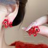 Oil Drop Hollow Natal Year Pony Stud Earrings Unique Small Delicate Red Earrings Women's Versatile High-end New Year's Earrings