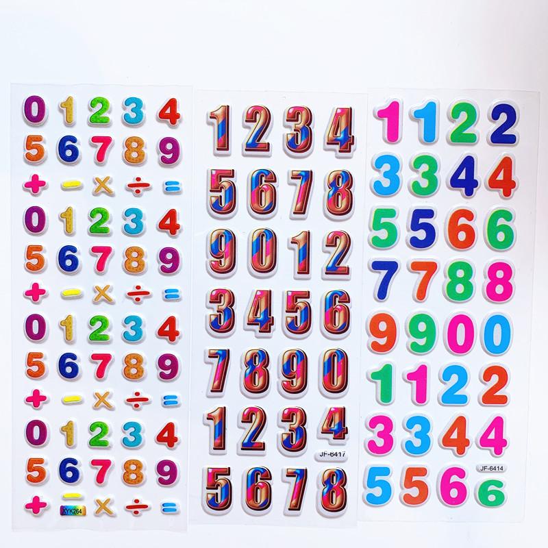 6 Sheets 3D Cartoon Stickers Waterproof Bubble PVC DIY Sticker Number Alphabet Girls Boys Kids Children Gifts GYH