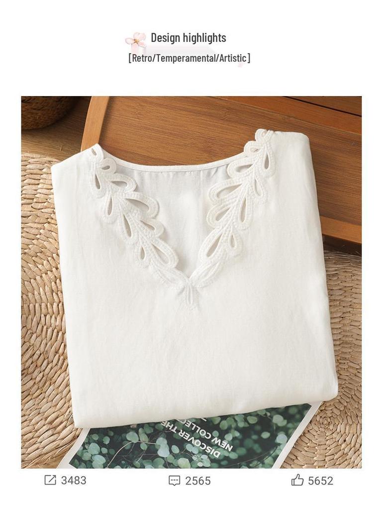 Stylish Blue Ramie Top: Unique & Loose Fit, Pretty Short-Sleeved Shirt for Women, Summer 2025