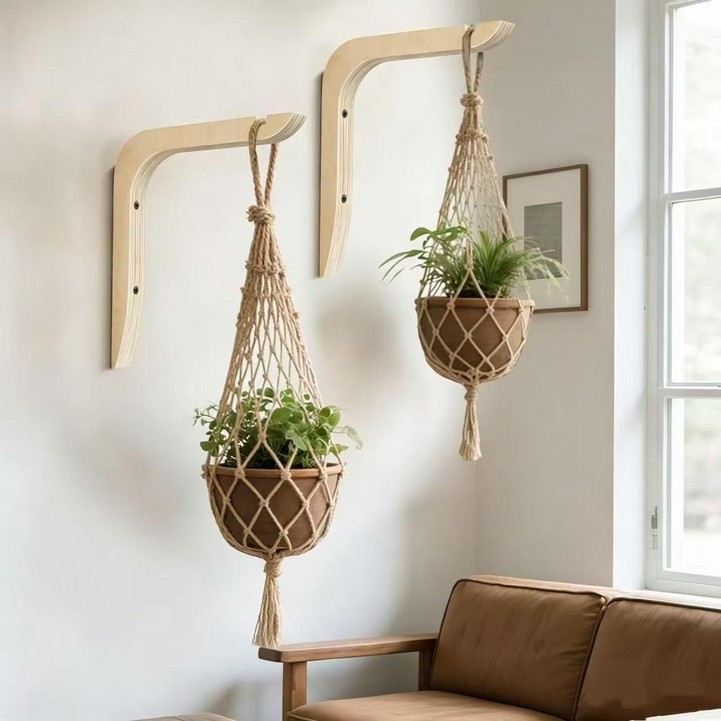 Solid Wood Wall Hook & Plant Hanger with Indoor Shelf