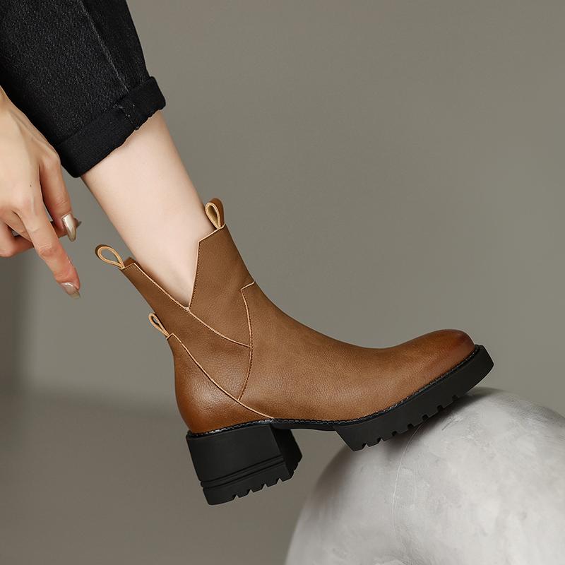 Fashion 2024 New Winter Women Shoes Platform Boots Fashion Women Boots Round Toe Chunky Heel Boots Women Solid Women Shoes Leather Shoes