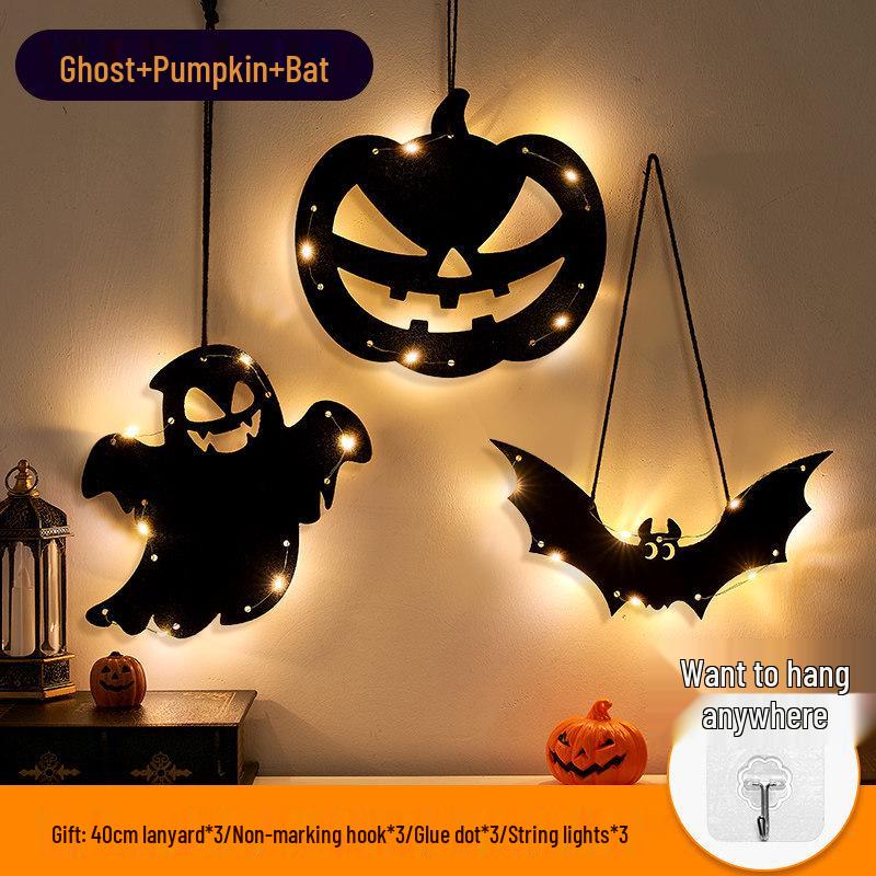 Halloween Hanging Pumpkin Lanterns with String Lights - Festive Scene Décor & Luminous Props