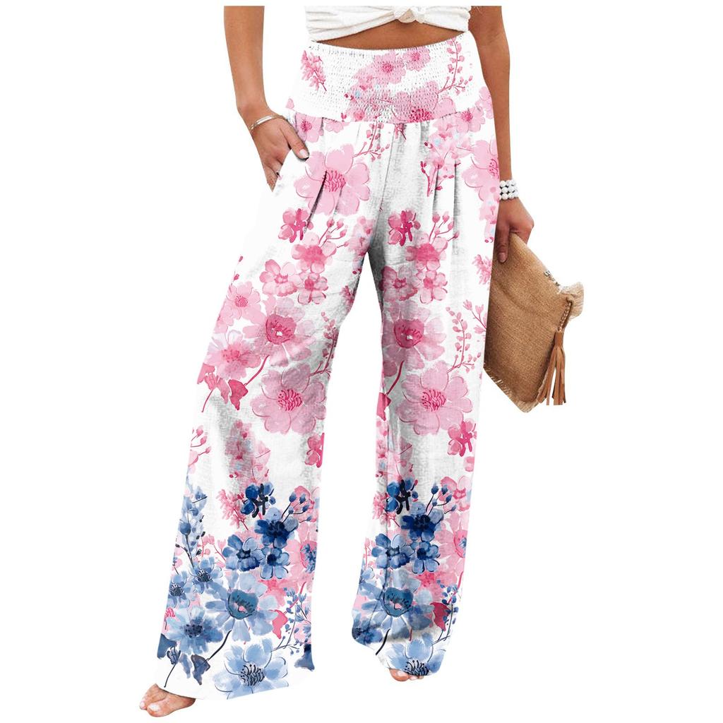 Pantaloni Casual Larghi da Donna alla Moda Stampa Vita Alta Gamba Larga Pantaloni Casual