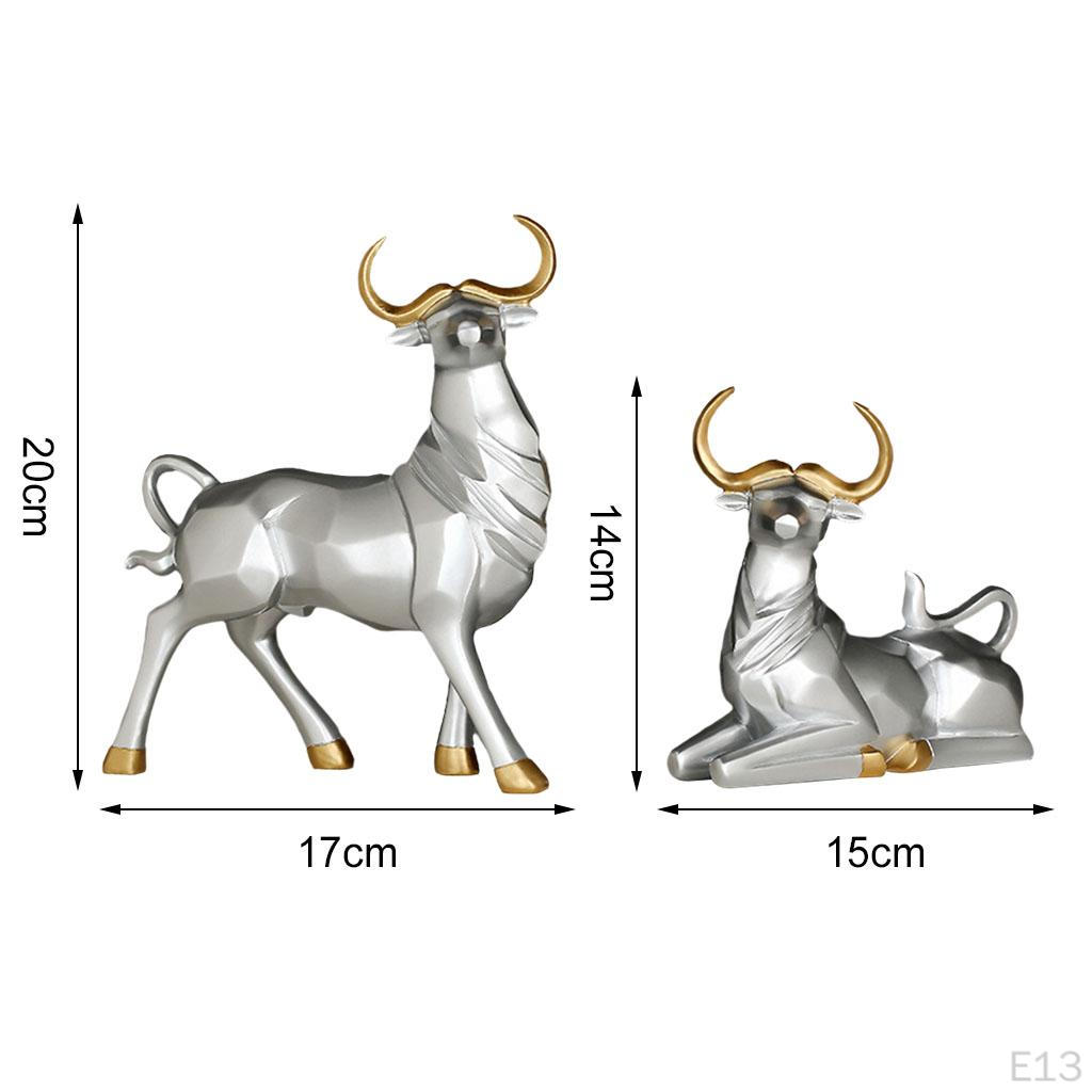 1 Pair Statue Bull Sculpture Figurine Lucky Craftwork for Bookshelf Desk Living Room Christmas Gift