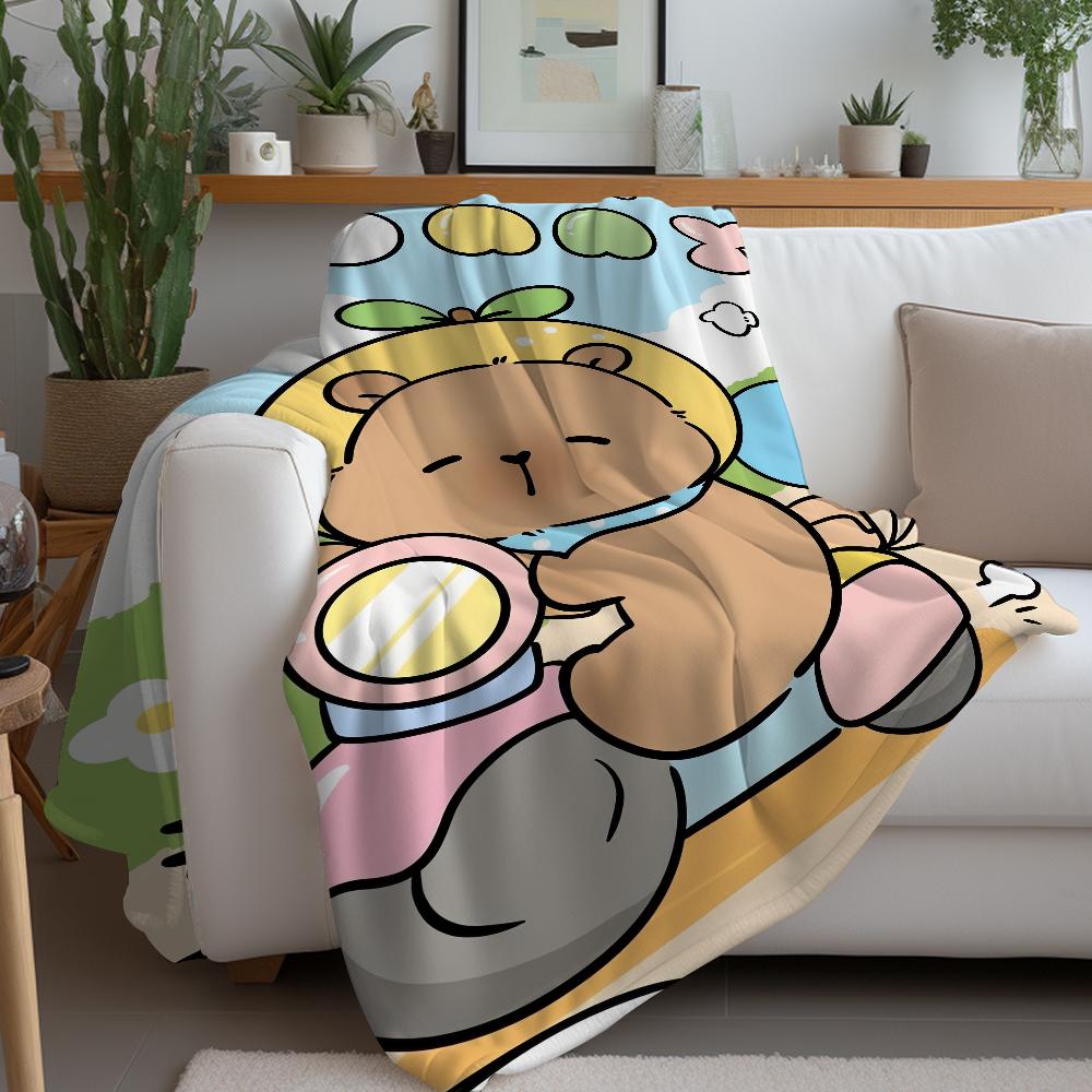 Capybara Cute Cartoon Blanket Warm Soft Suitable For Bedroom Sofa Bed Living Room Office Travel Camping Gifts
